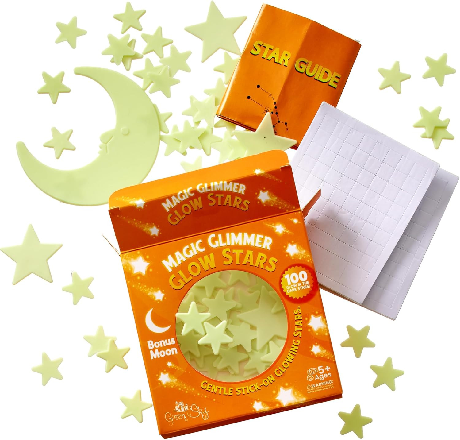 Deluxe Glow Stars; Glow in the Dark Stars for Room Decor, Include Bonus Moon (10