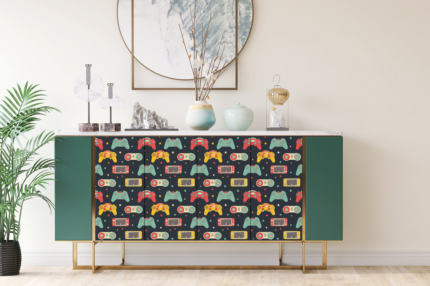 Worktop Covering Stickers Self Adhesive Vinyl Wrap Retro controllers 100×50