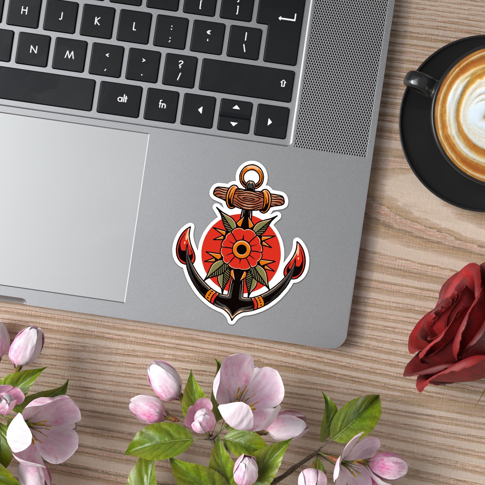 Ship's Anchor Poppy – Vinyl Decal Sticker – Car Window Laptop – ebn12668
