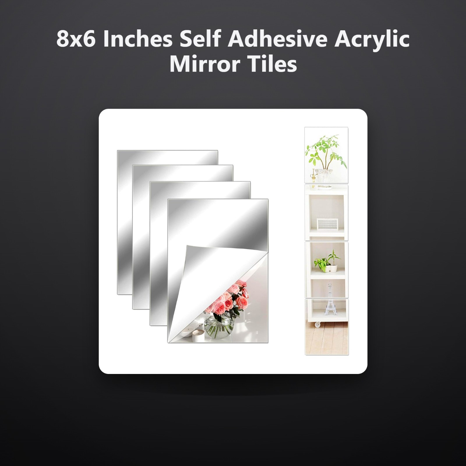 8×6 Inches Self Adhesive Acrylic Mirror Tiles 0.2mm Waterproof Flexible Mirro…