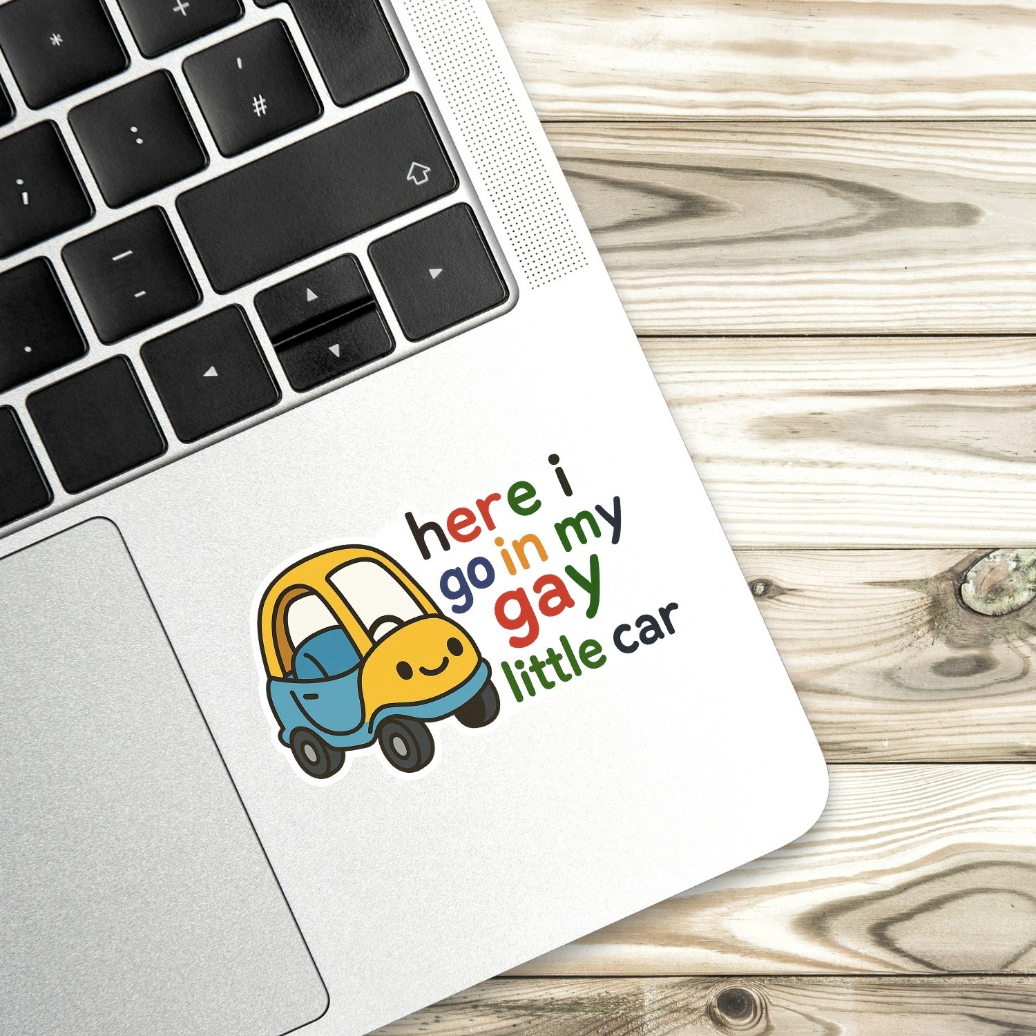 4PCS “Here I Go in My Gay Little Car” Stickers – Funny LGBTQ+ Meme Vinyl Decal
