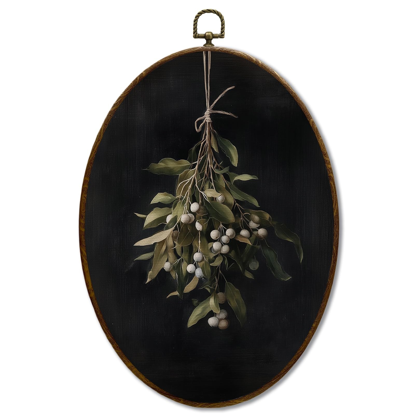 JQF Moody Mistletoe Christmas Oval Wall Art, Vintage Dark Academia Botanical …