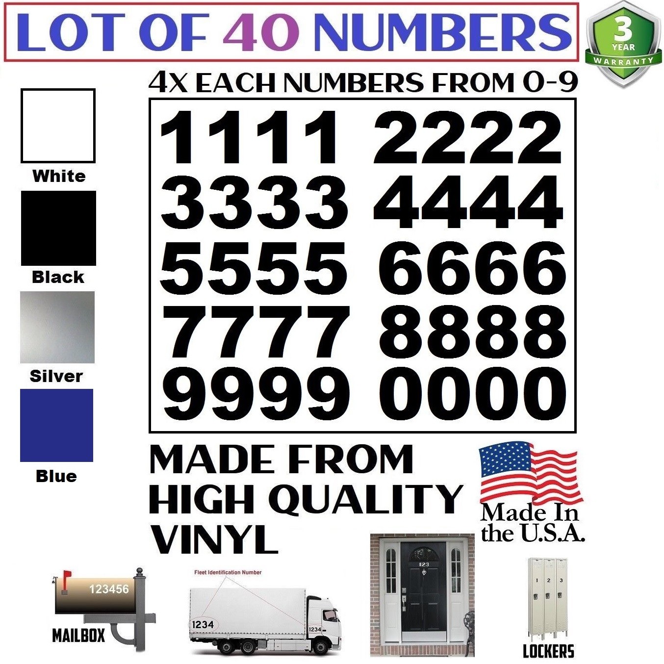 Lot of 40 White,Black, Silver Vinyl Mailbox,Tool Box,Locker Numbers Decal Arial