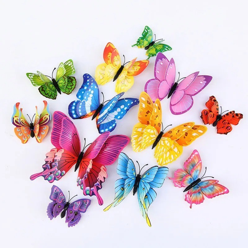 12PCS 3D Double Layer Butterfly Wall Stickers DIY Living Home Room Decor Art