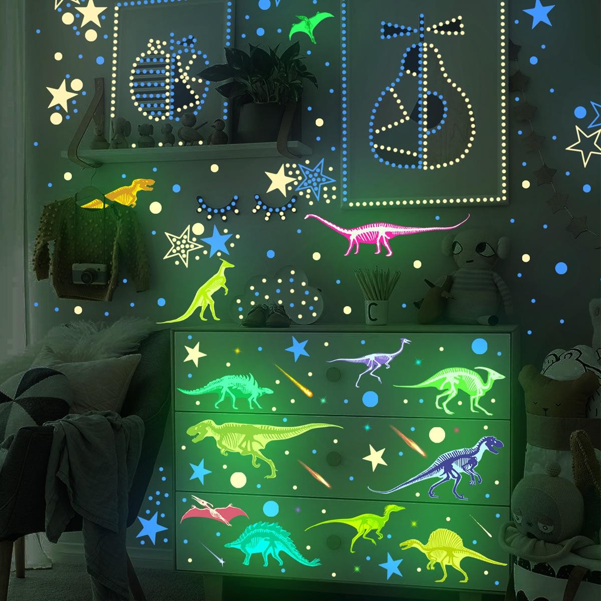 Glow-in-dark Dino Wall Decals – Removable, Luminous, Fun & Easy to Apply