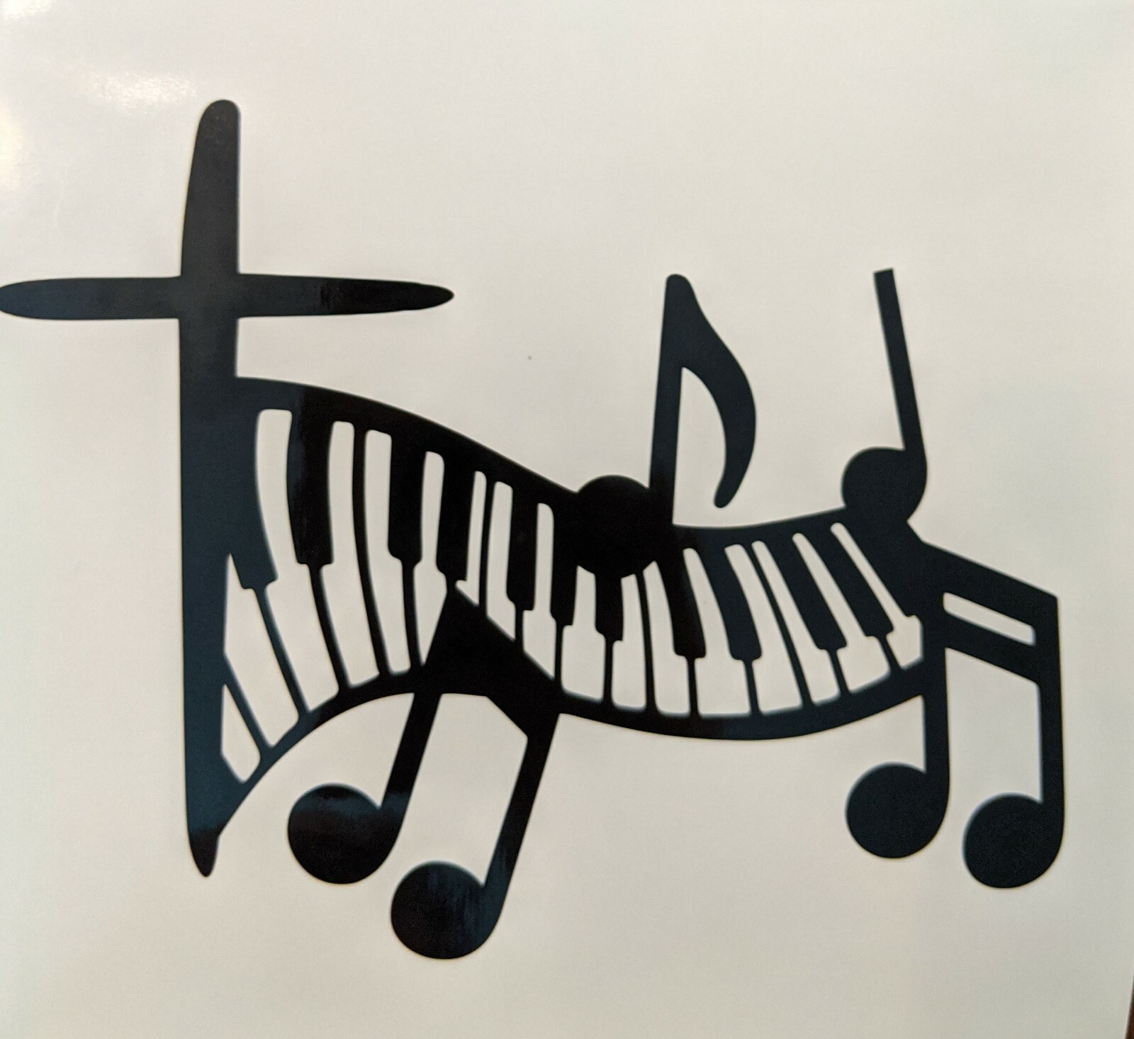Religious Black & White & Cross Piano Keys Music Notes Decal Sticker Vinyl Art