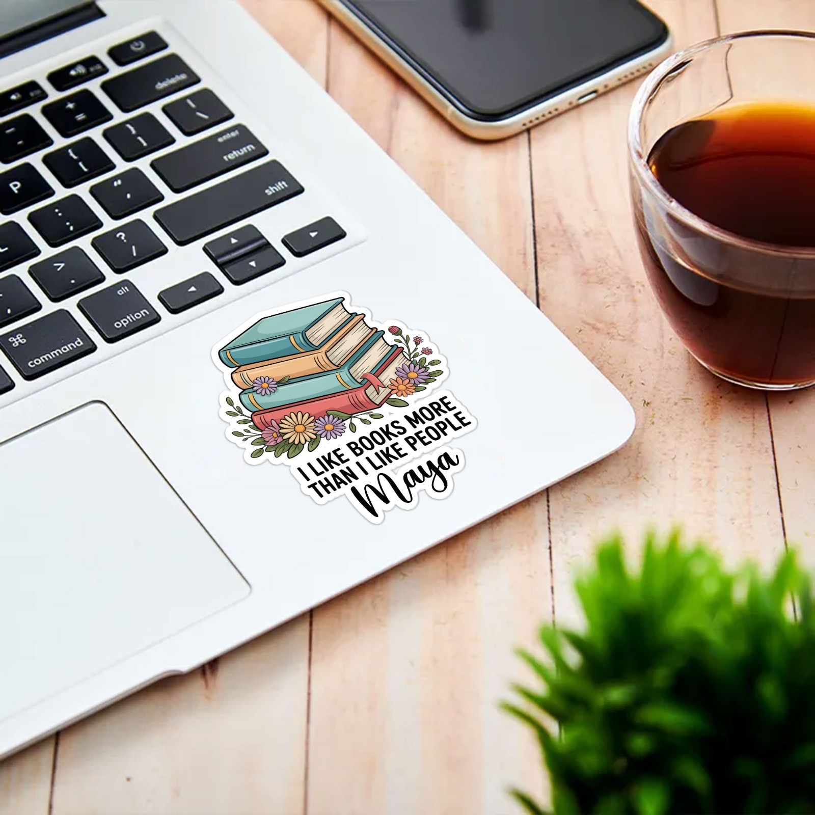 Custom Name I Like Books Floral Sticker, Waterproof Vinyl Decal For Book Lovers