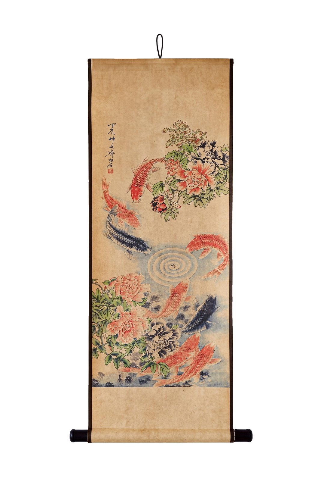 Koi Fish Wall Japanese Art Painting Poster, Feng Shui Yin Yang Paper Wooden B…