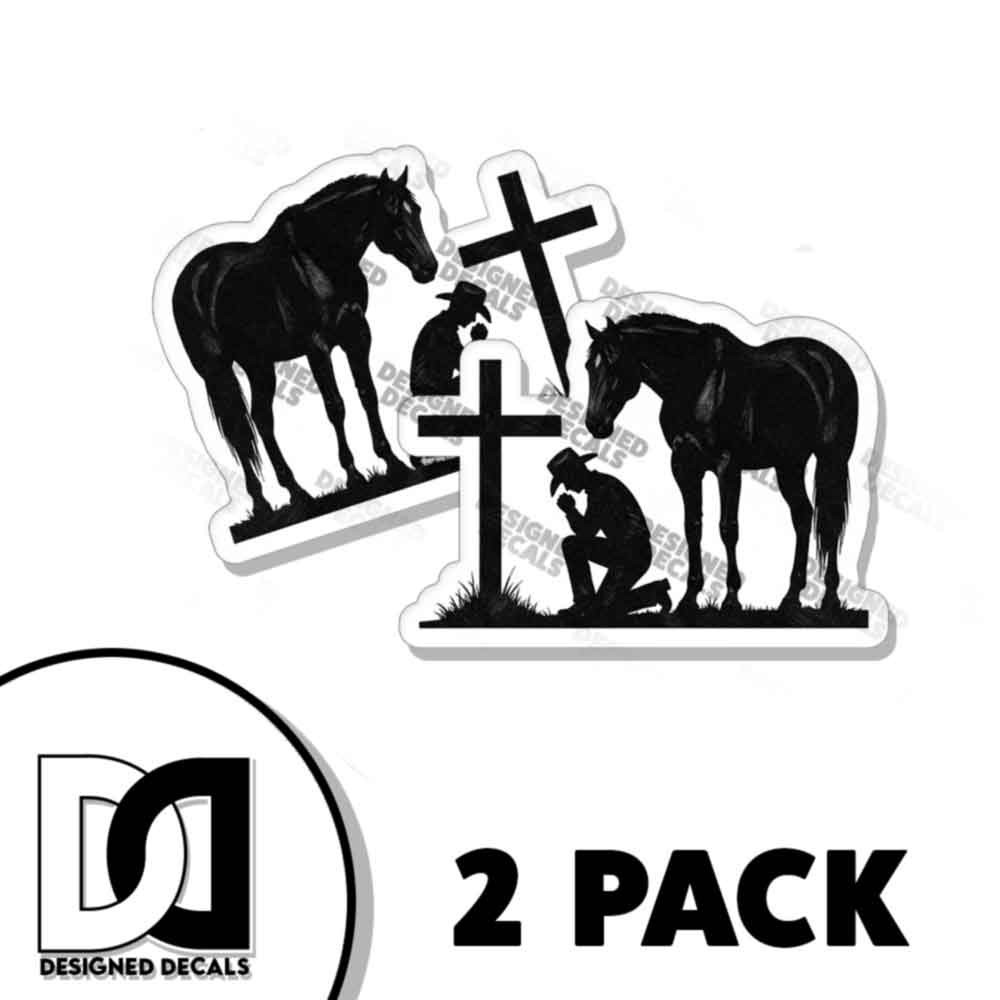 Praying Cowboy Horse Car Window Decal Jesus Cross Truck Graphic Sticker 2 PACK