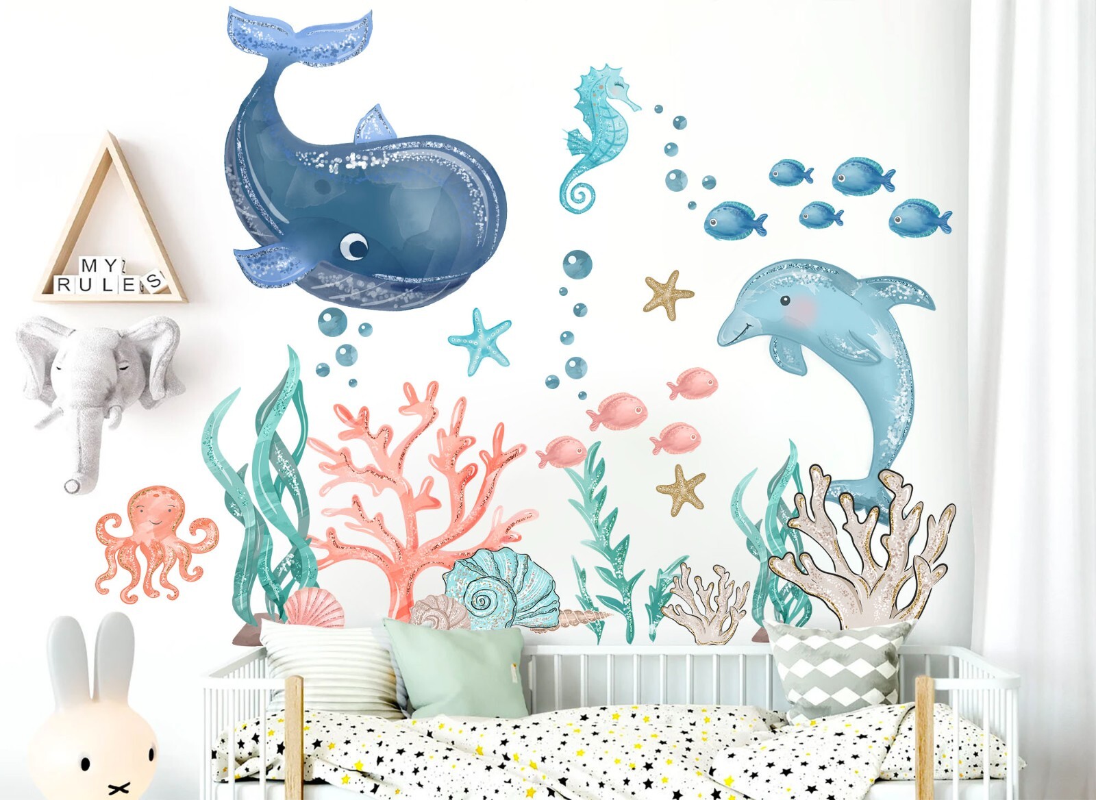 Sea World Ocean Underwater Whale Dolphin Coral Removable Wall Decal Sticker Deco