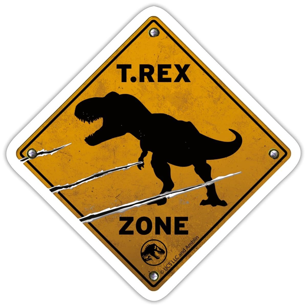 Jurassic World Warning Sign T-Rex Zone Sticker, max. 4 x 4"
