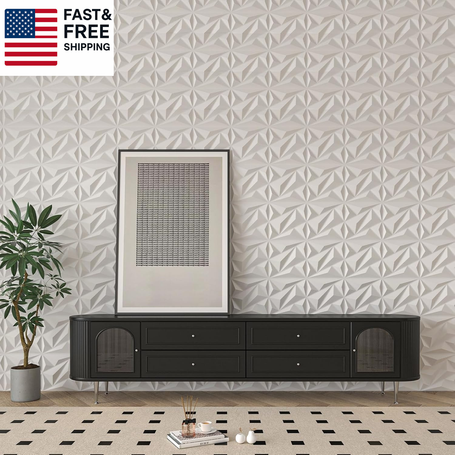 33 Pack 3D Wall Panel Diamond for Interior Wall Décor, PVC Flower Textured Wall