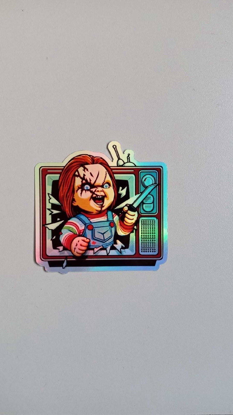 Chucky Retro Horror TV set 3 inch waterproof holographic sticker