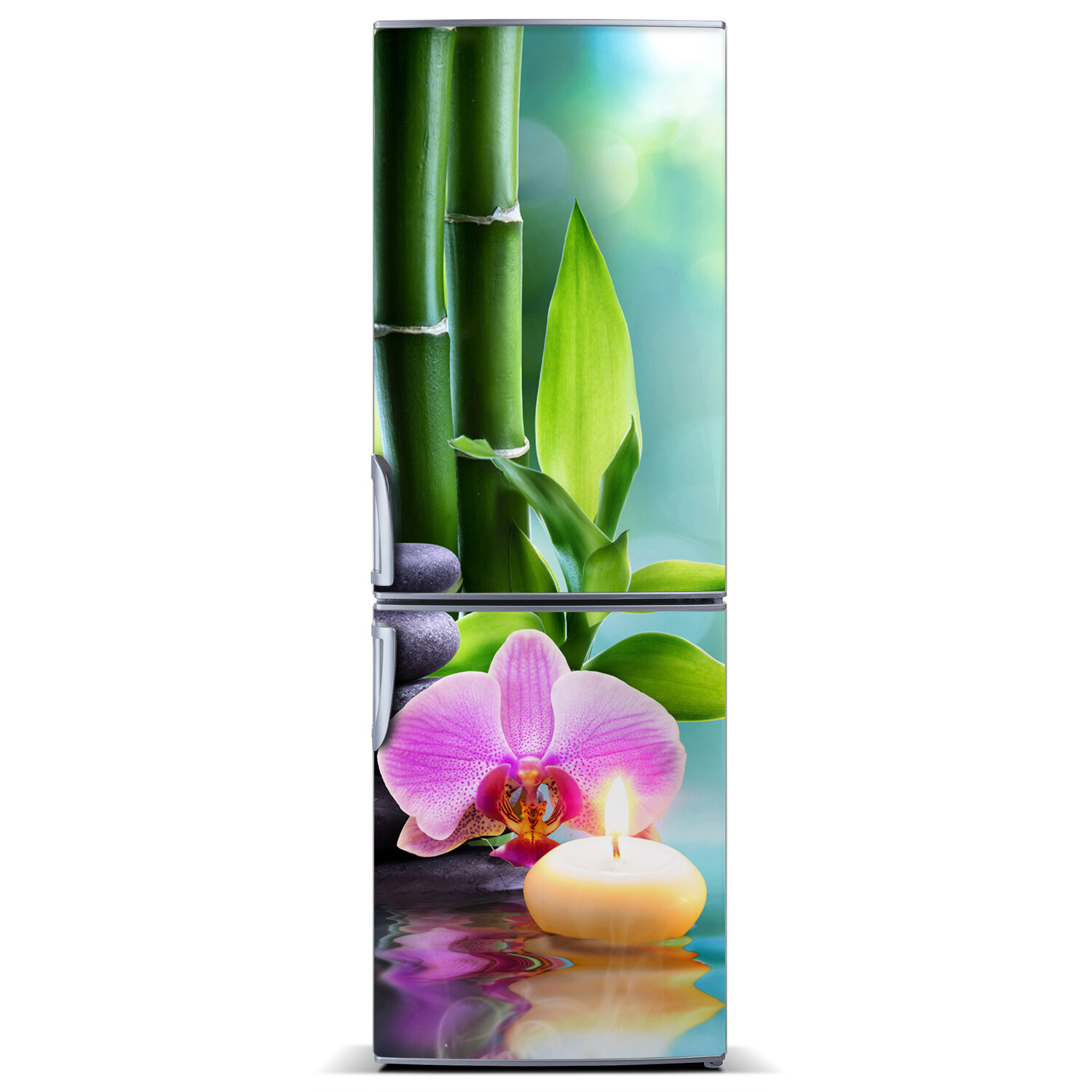 3D Art Refrigerator Kitchen Removable Sticker Magnet Flowers Orchid and bamboo