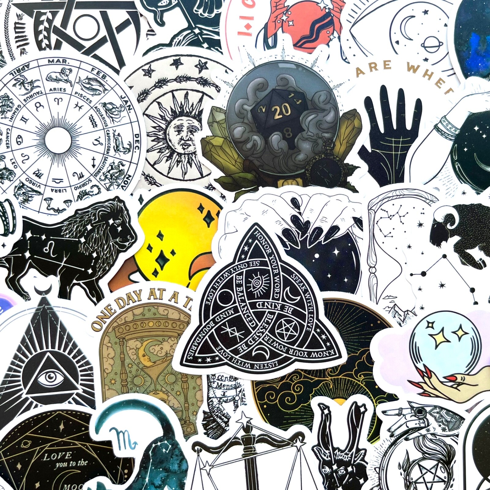 5-50 pcs Gothic Zodiac Stickers, Retro Astrology Tarot Horoscope Laptop Decals