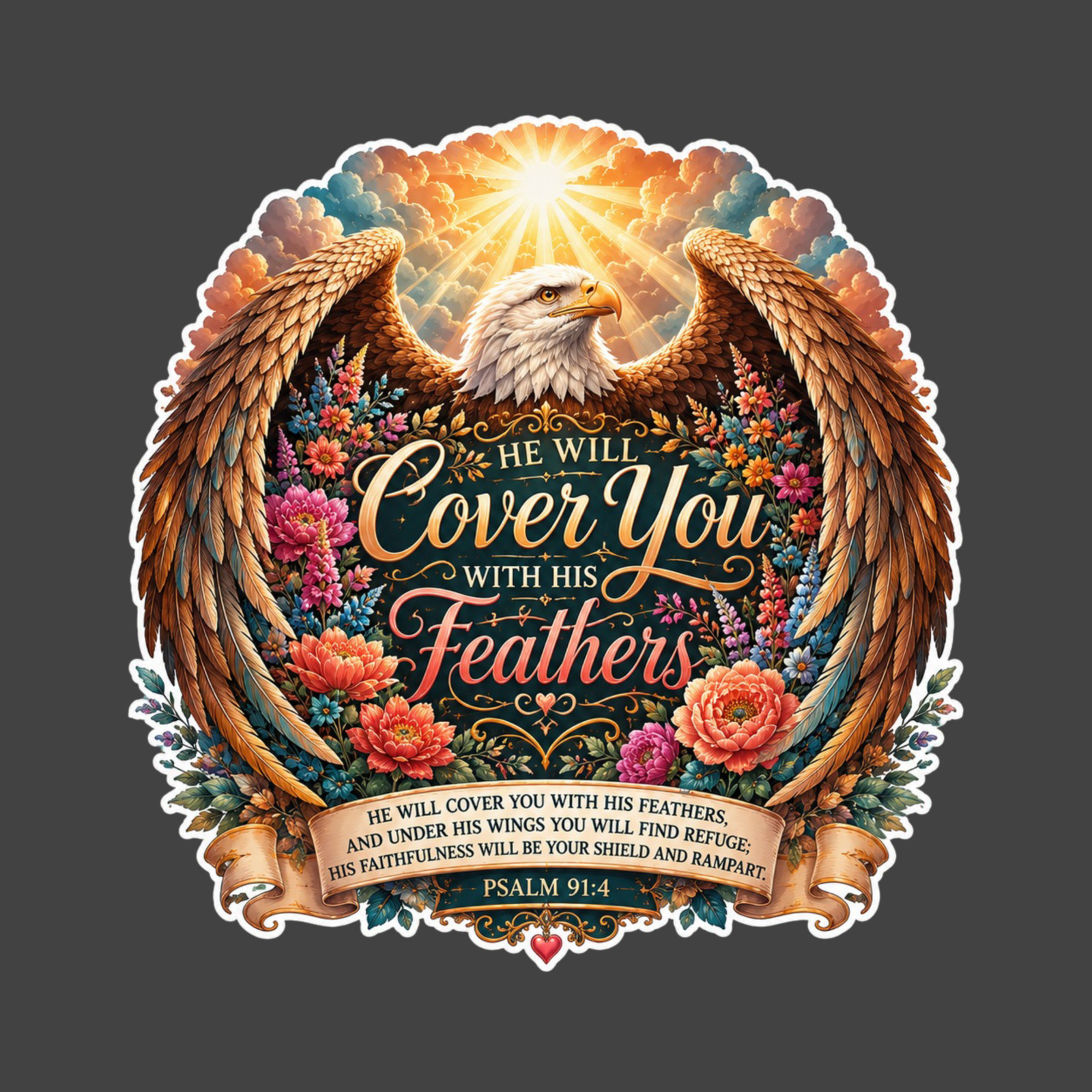 Christian Sticker Vinyl Decal Psalm 91:4 He Will Cover You With His Feathers