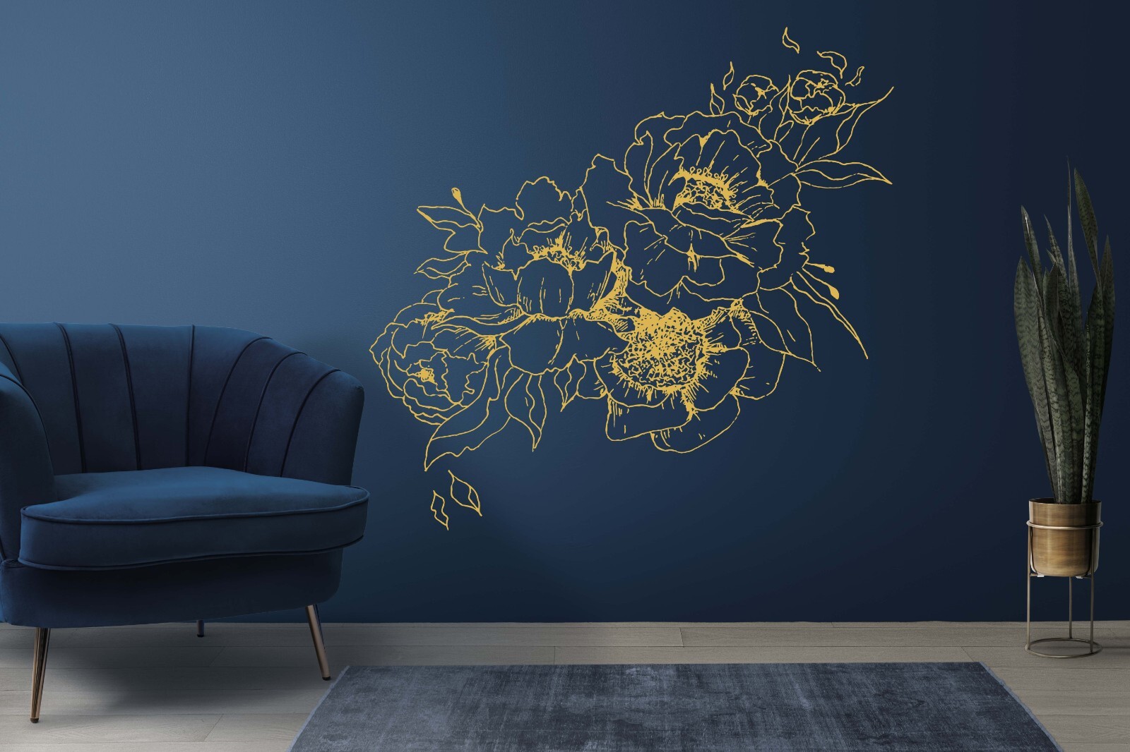 Peony Wall Vinyl Decals, Gold Peonies Flowers Stickers for Room Decoration se184