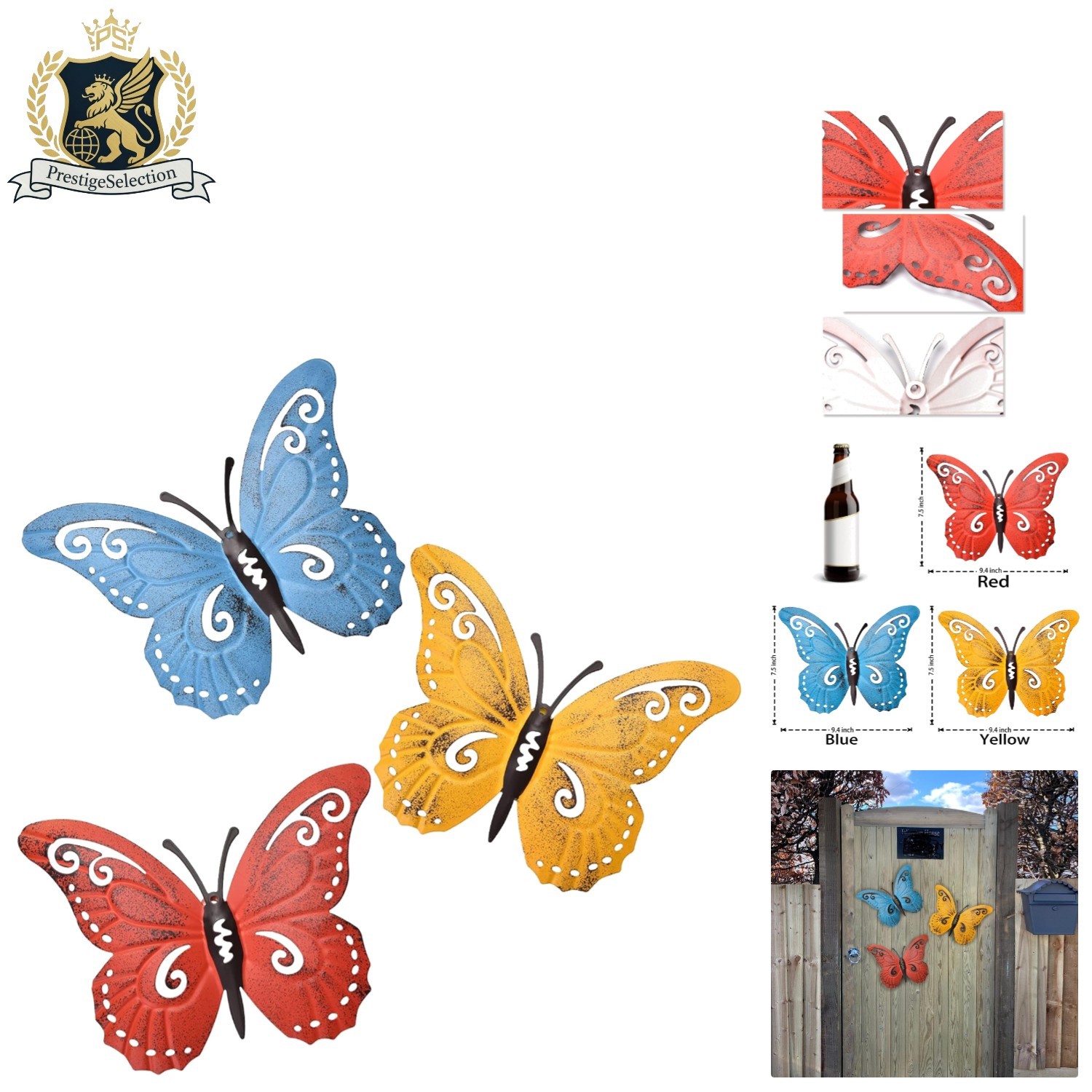 Set of 3 Colorful Butterfly Wall Sculptures – Indoor Outdoor Home Decor Choice