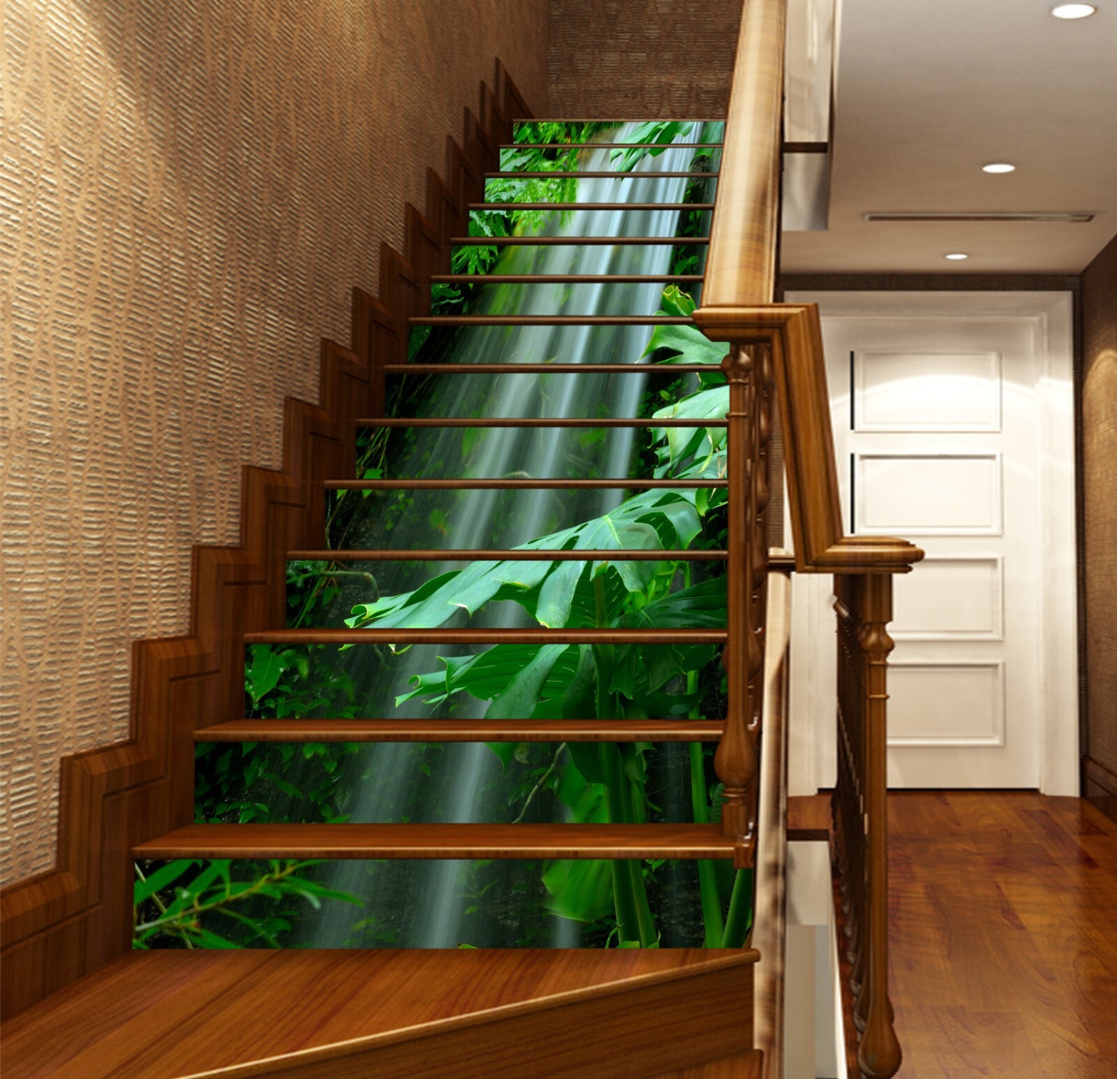 3D Waterfall Leaves AZ1167 Stair Risers Decoration Mural Vinyl Wallpaper Kay