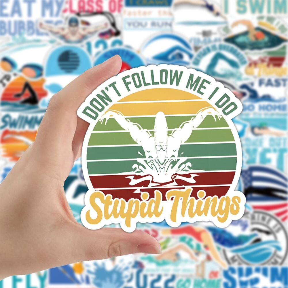 50pcs Swimming stickers, Waterproof Non-residue Stickers, #132