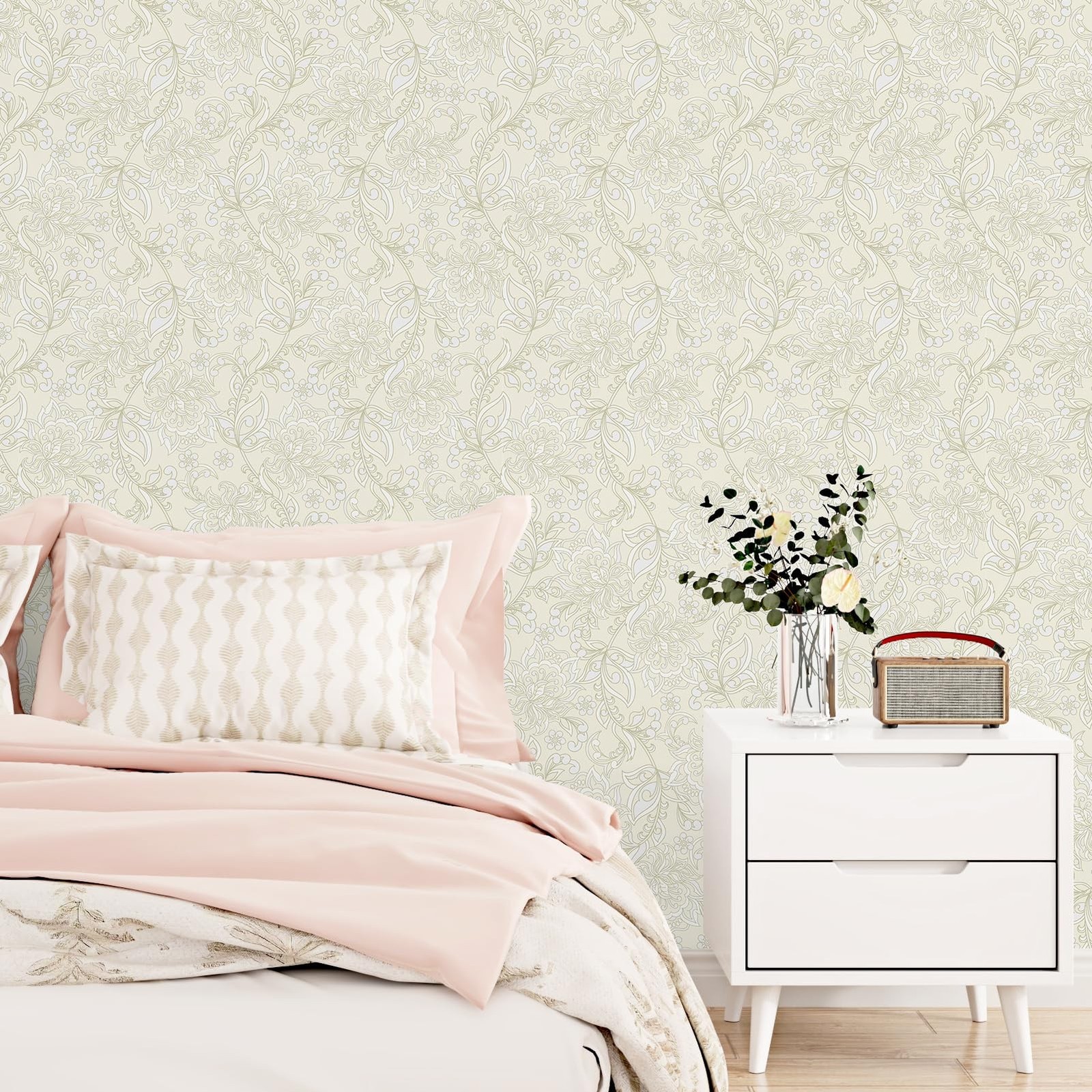 Beige Boho Floral Wallpaper Neutral Tonal Floral Peel and Stick Contact Paper…