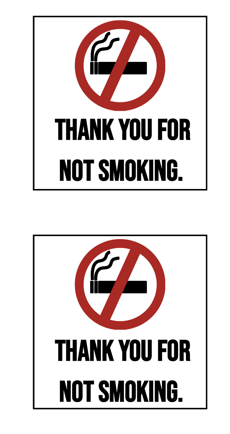 No Smoking Custom Vinyl Sticker 4" x 7" Sheet Thank You For Not Smoking