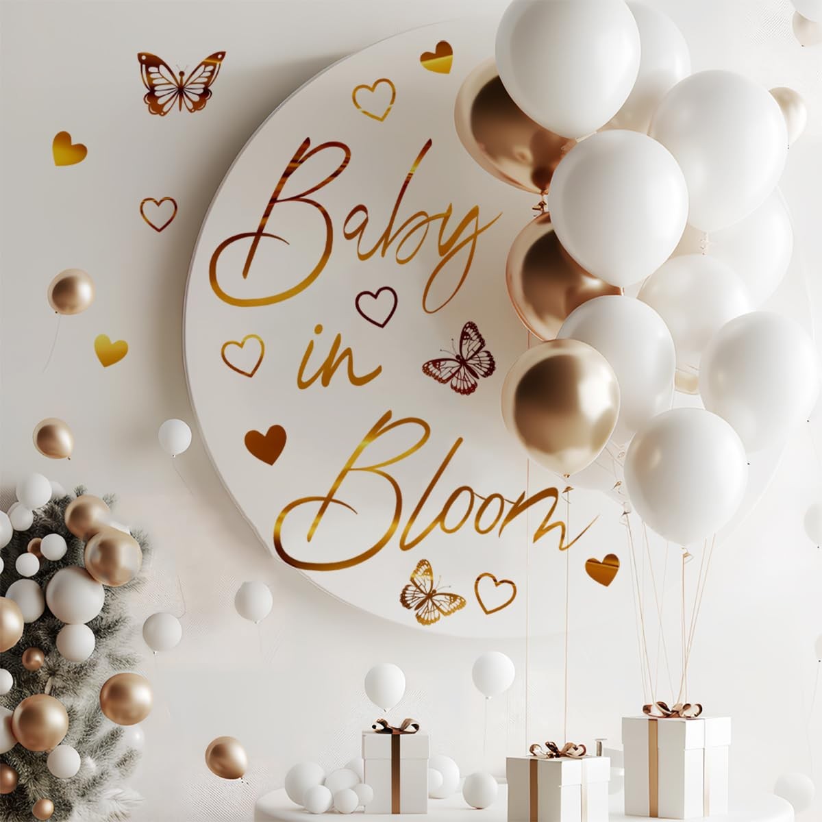 Baby Shower Party Decal Sign Baby in Bloom Gold Gender Reveal Neutral Girl or…