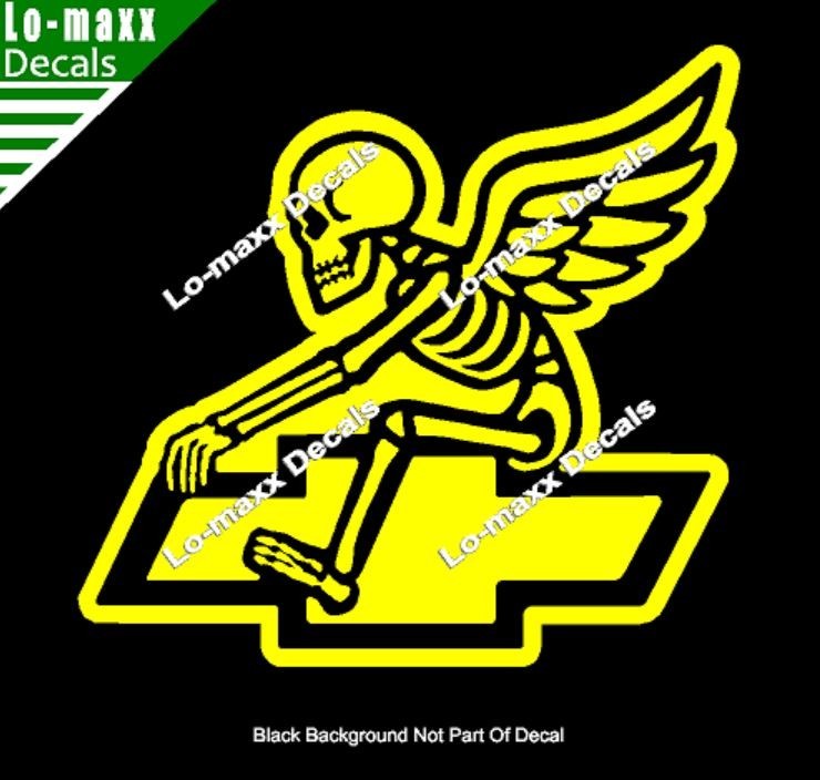 Chevy Bowtie Reaper Skeleton Wings Car Truck Die Cut Vinyl Decal Sticker