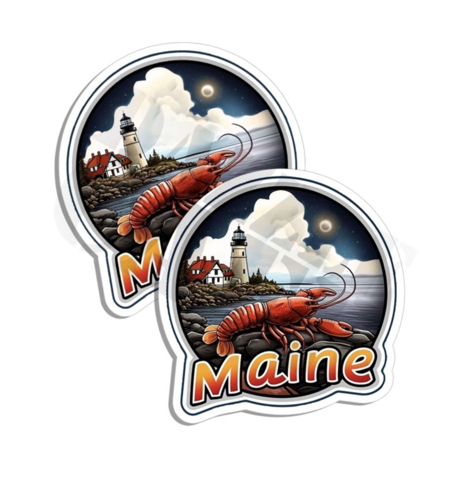 Maine sticker vinyl decal Light house lobster state outline novelty laptop 2PACK