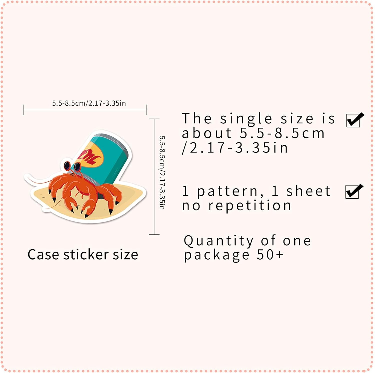 50 Pcs Unique Hermit Crab Stickers, 1.5-3 Inches Waterproof Vinyl Decals for Jou