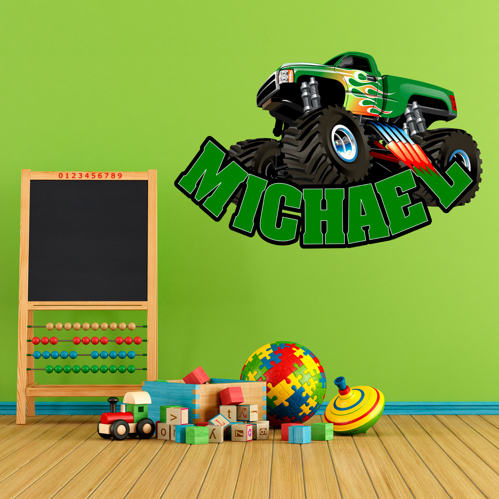 Personalized Monster Truck Name Wall Decal Sticker for Boy-Custom Room Decor Art