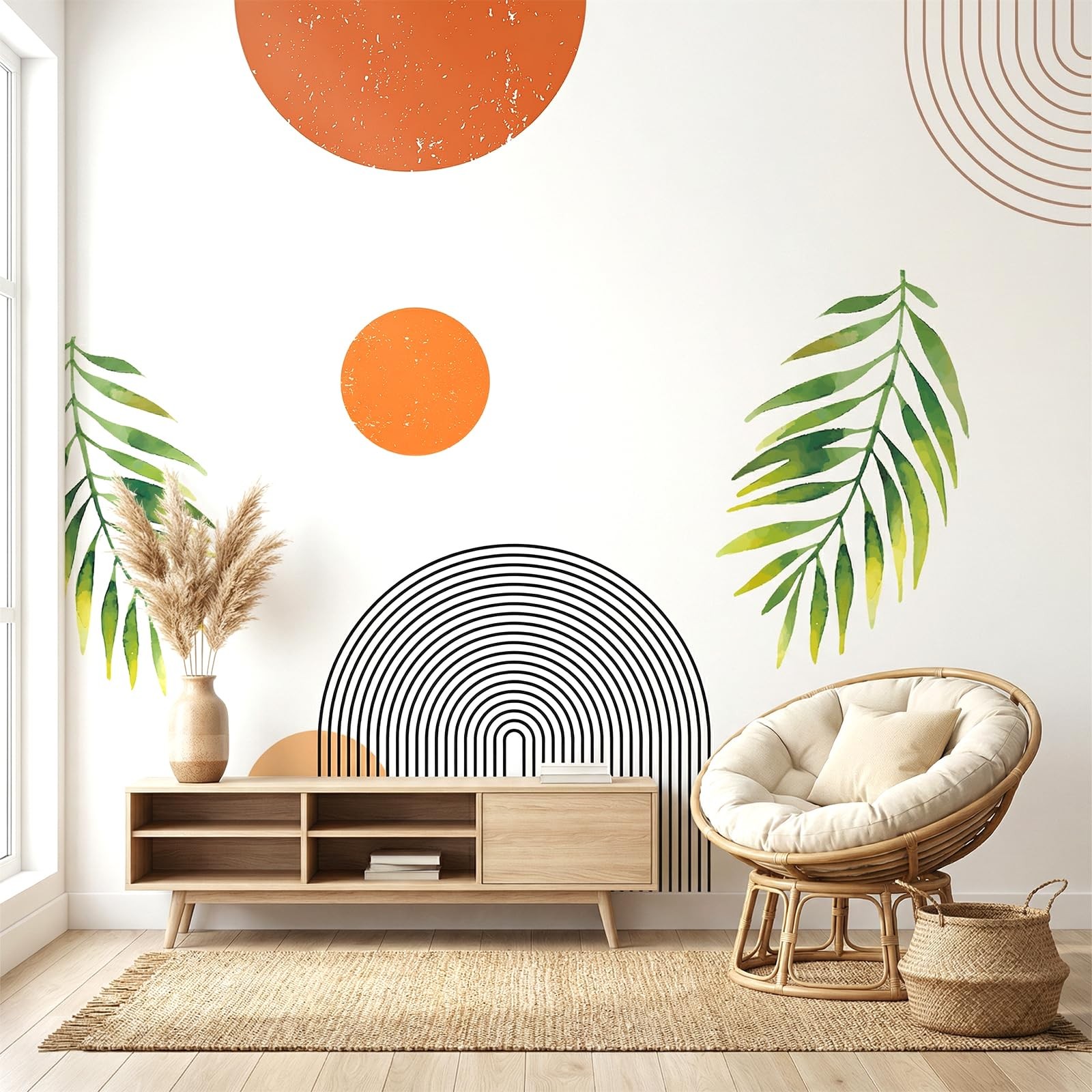 Boho Mid-Century Modern Wall Decals Peel and Stick, Archs Sun Vinyl Wall Stic…