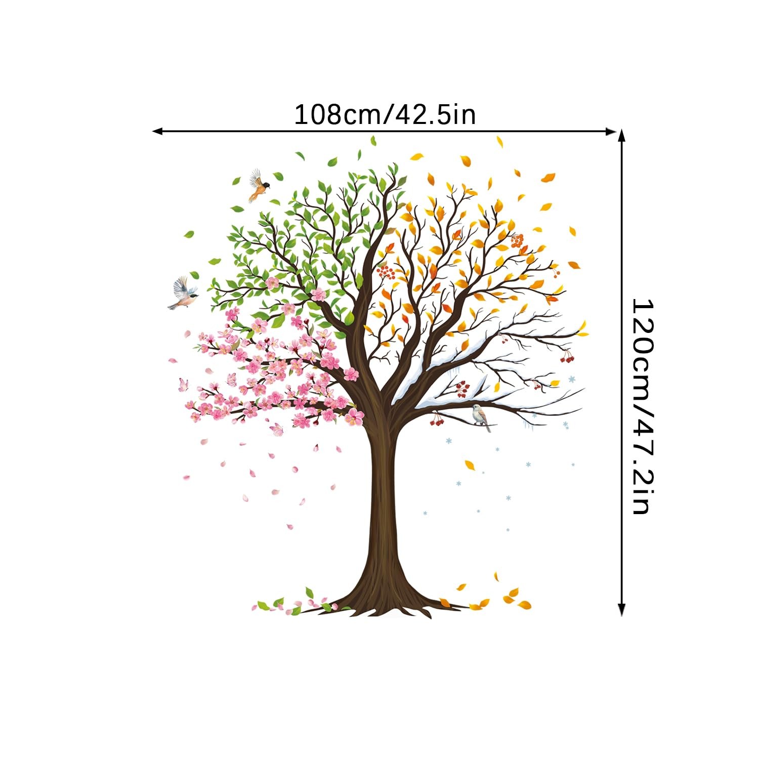 Tree Wall Decal Colorful Leaves Vinyl Peel Stick Large
