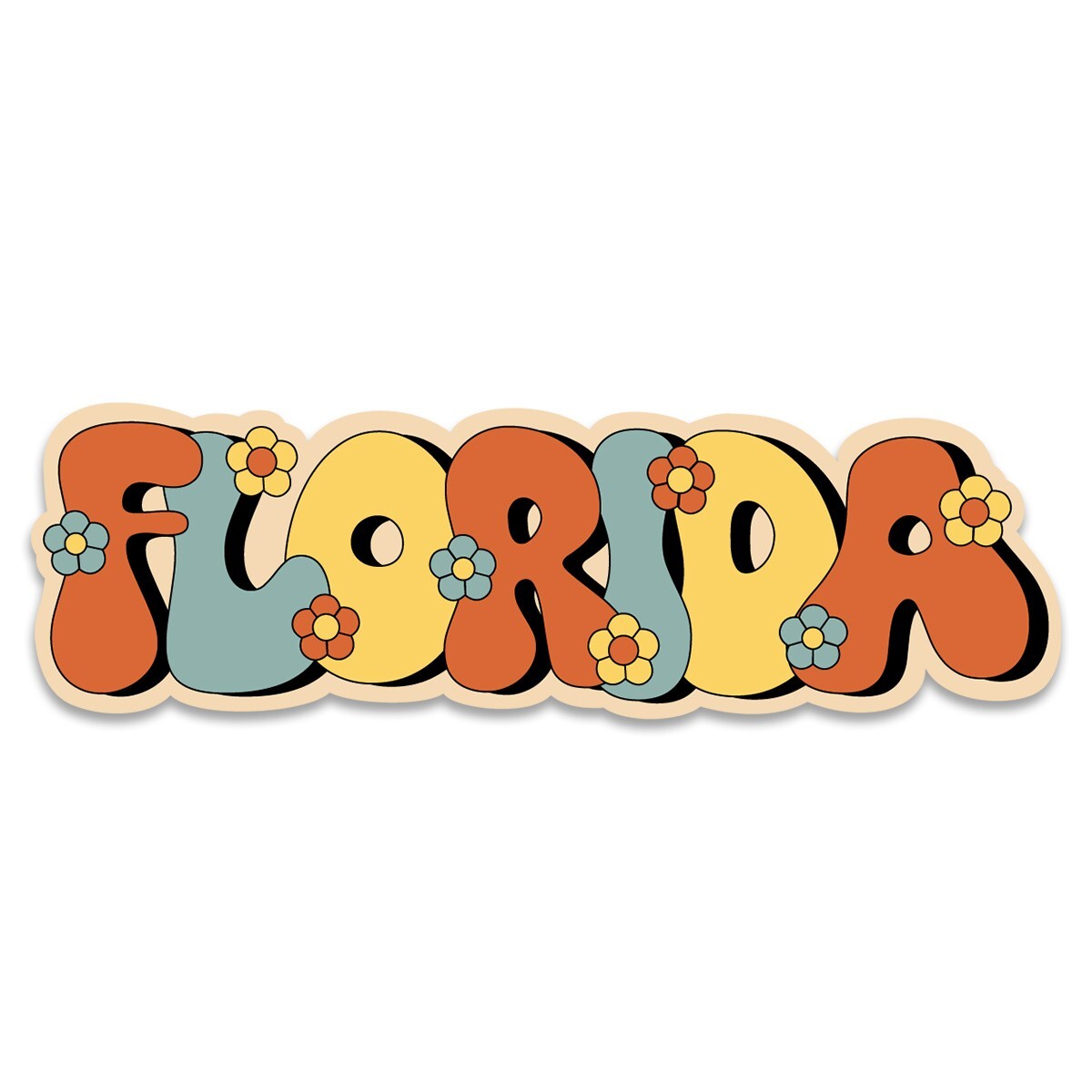 Bumper Sticker: Florida Funky Flowers, Retro FL, US State Souvenir