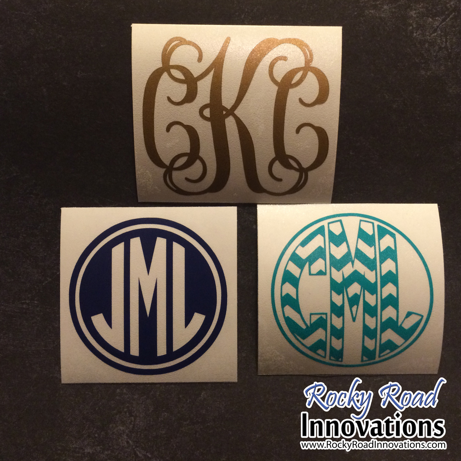 3 inch Vine Circle Chevron Monogram Name Decal Sticker Tumbler Cooler Car Phone