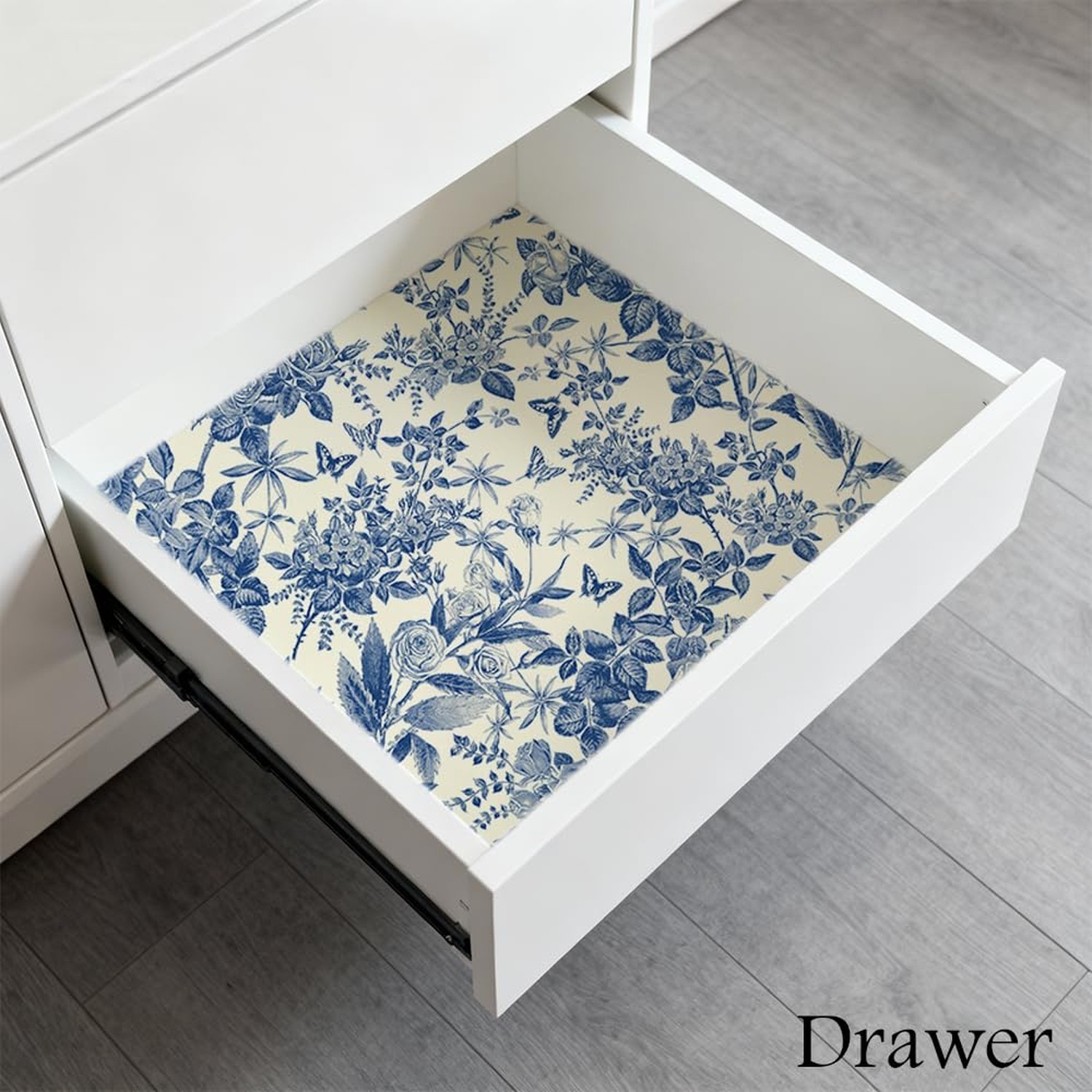 Blue Floral Peel and Stick Wallpaper, Removable Self-Adhesive Waterproof Cont…