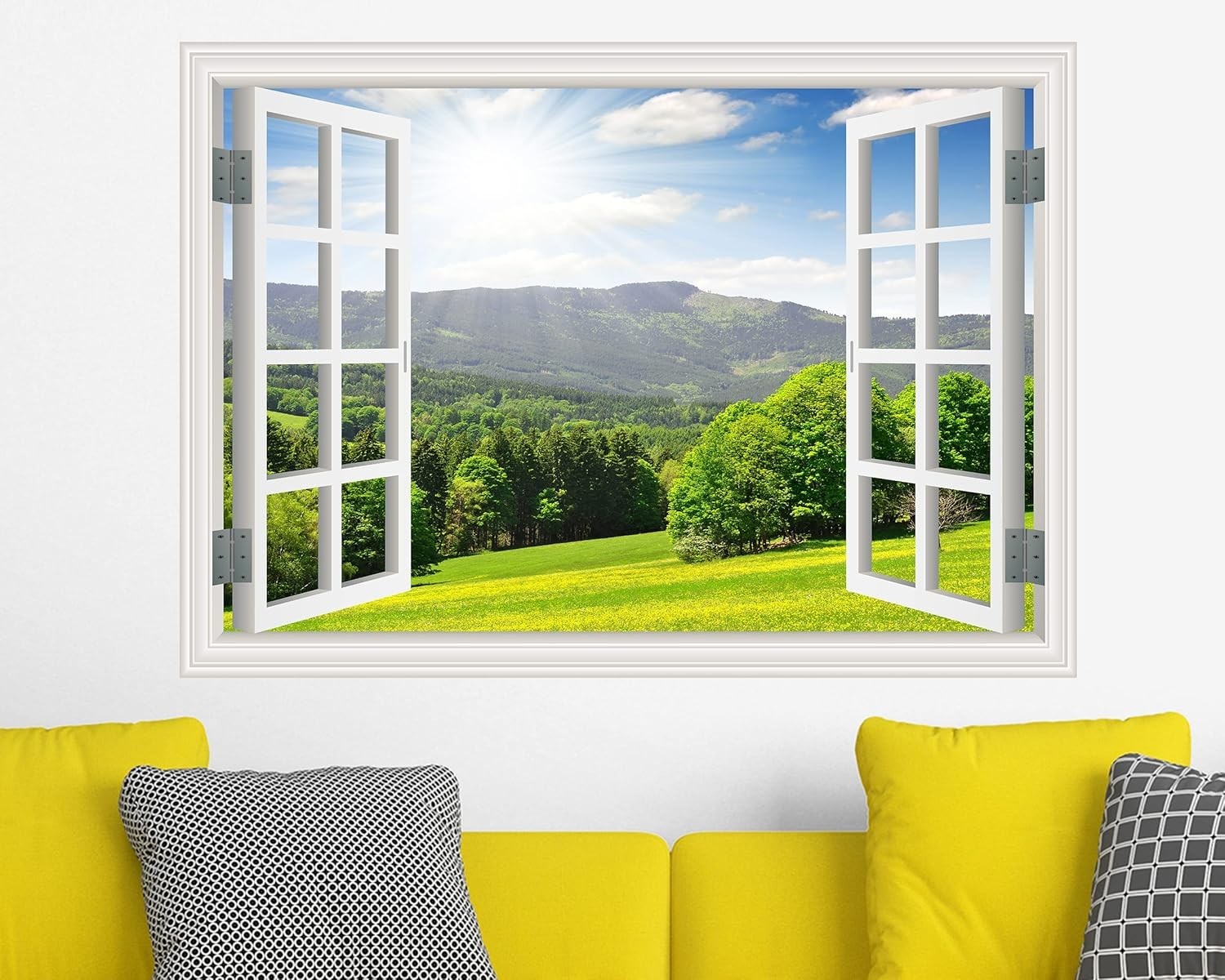 Faux Window Wall Mural – Landscape Stick and Peel Decor, 16×24 for Bright Spaces
