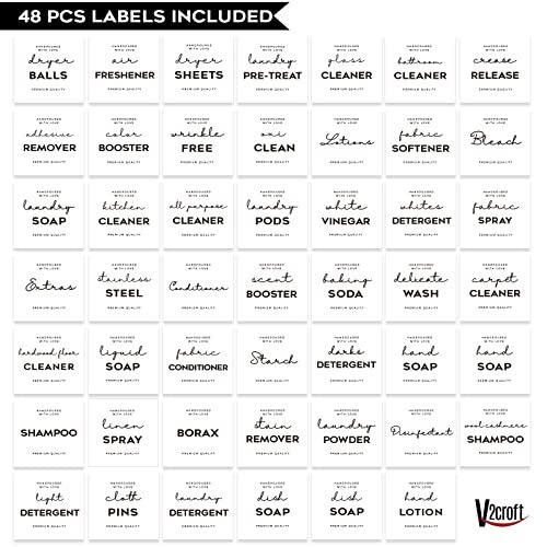 Minimalist Laundry Room Labels Set, 36 White Matte Stickers on Clear