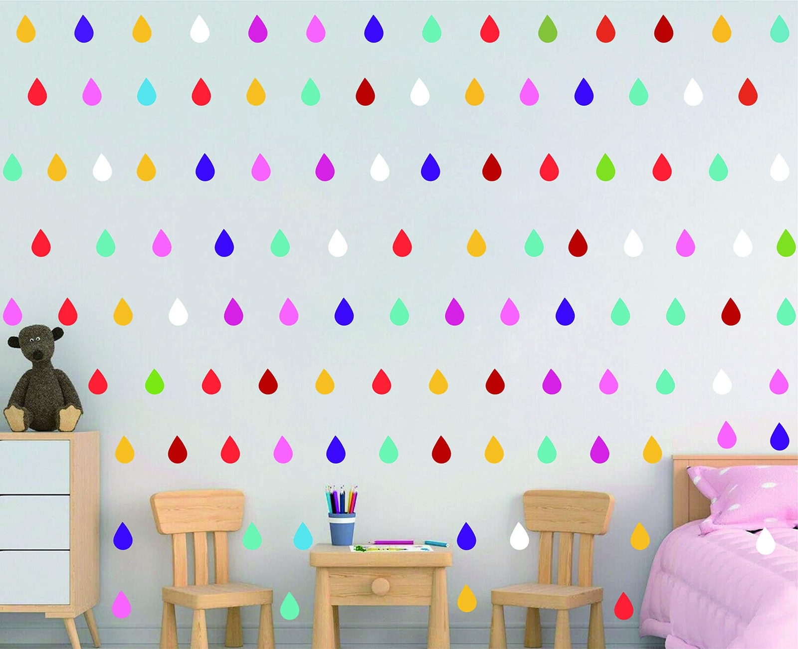 224pcs/pack Raindrops Wall Stickers Home Decor for Kids Room Baby Girl Decals…