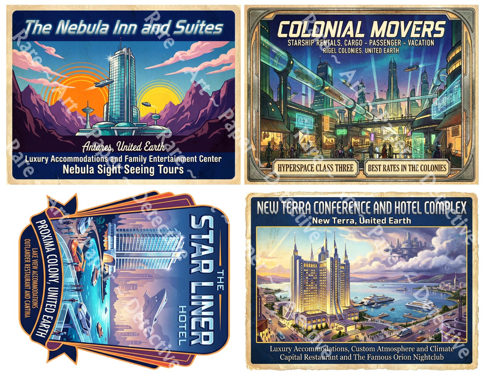 Science Fiction Fantasy Travel Stickers, 4 Children's Stickers , 5" x 4", #1393