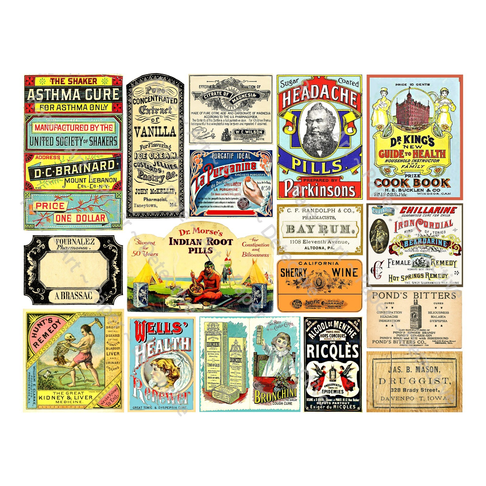 Apothecary Cabinet Décor Stickers, Medicine & Pharmacy, Cut & Peel Sheet, 300R