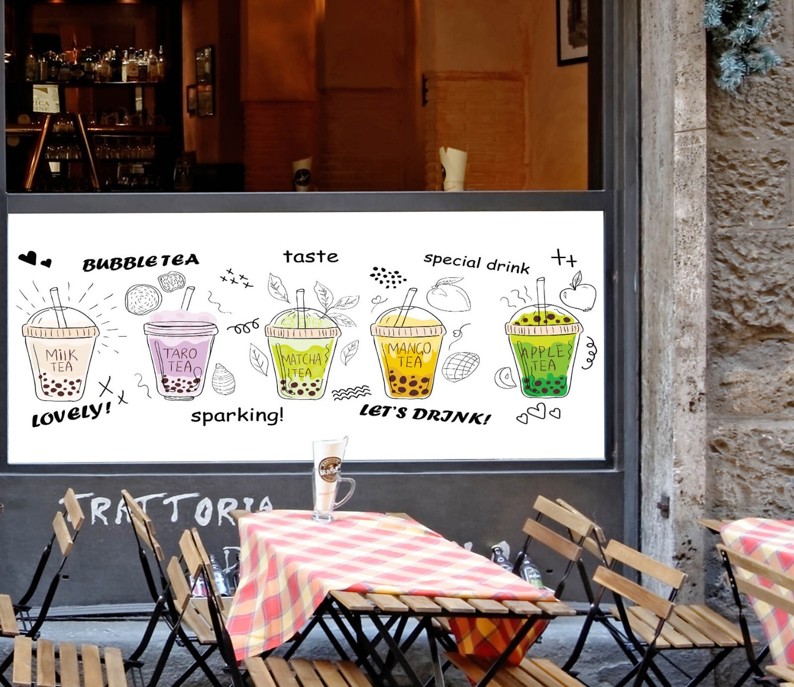 3D Pearl Tea K476 Bubble Tea Shop Window Stickers Vinyl Wallpaper Murals Kay