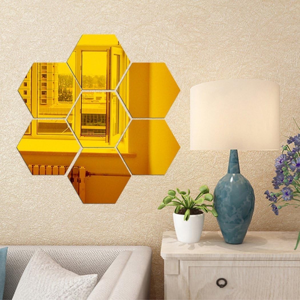 Mirror Wall Stickers – 12PCS Hexagon Art DIY Decorative Acrylic Sheet Plastic Ti