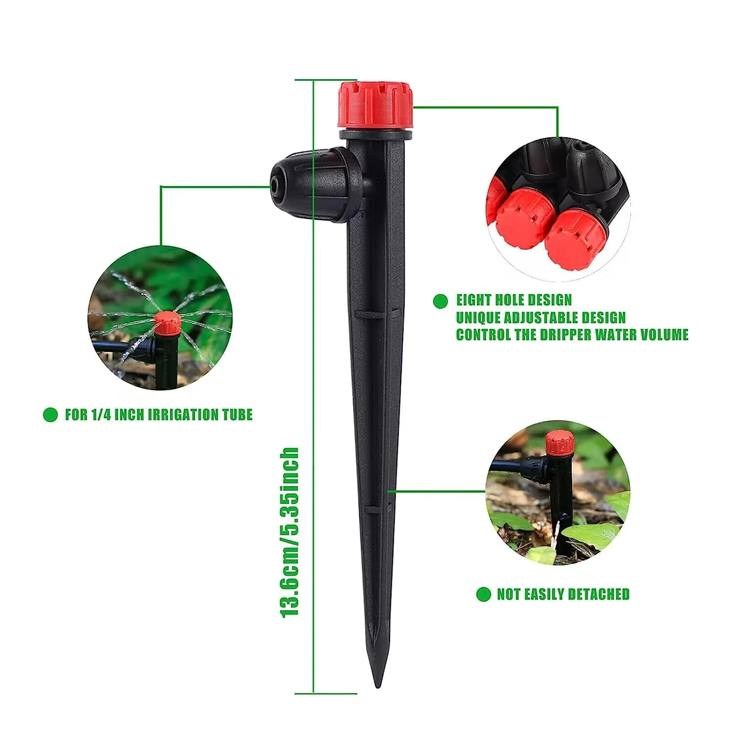 Drip Irrigation Emitters with Adjustable 360 Degree Water Flow Drippers for 1/4