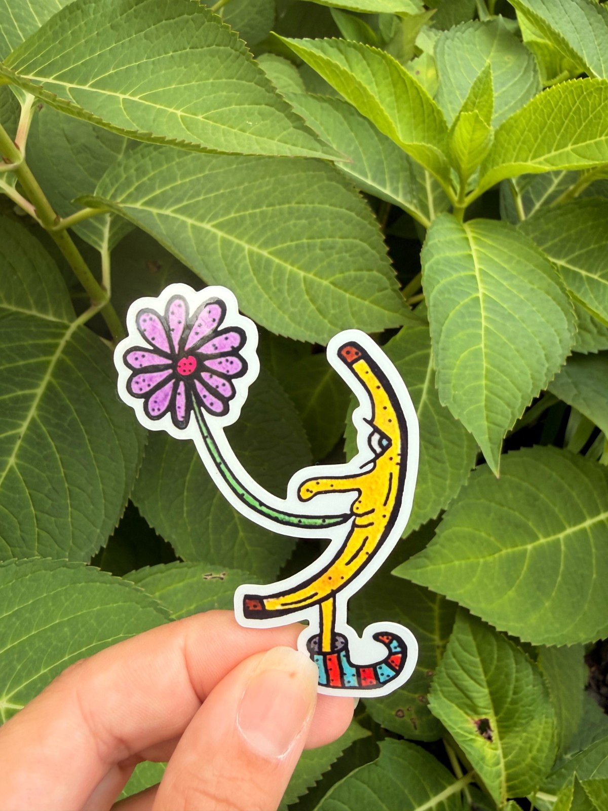 Banana Man Flower Character Vinyl Sticker Whimsical 3" Stickers Retro Hippie