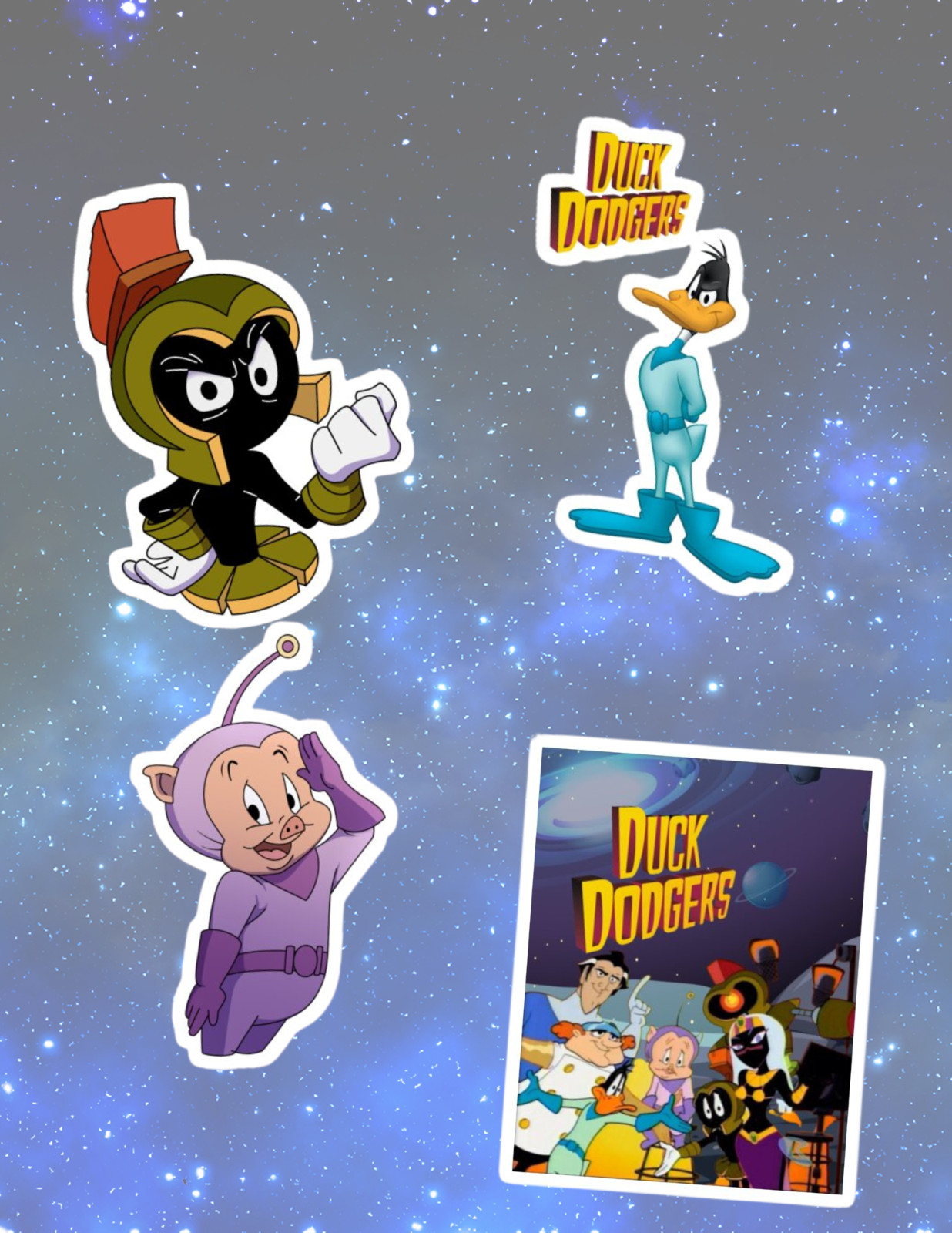 Duck Dodgers Retro Cartoon 4pc Sticker Pack