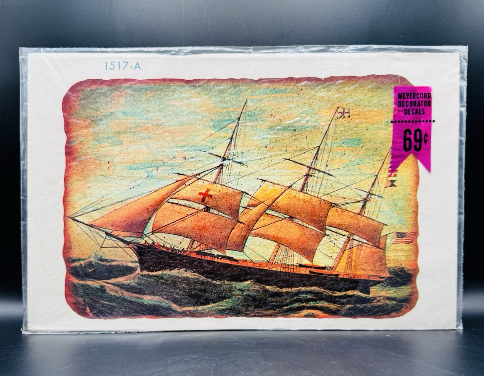 Vintage Meyercord Decorator Decal Of Classic Sailing Ship 13" X 8.5"