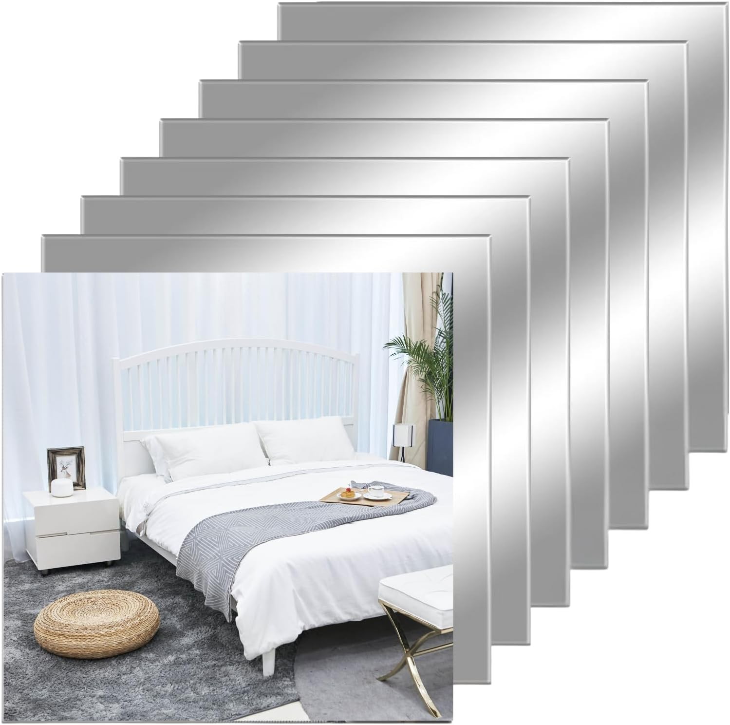 12" x 12" Acrylic Flexible Mirror Sheets 12 Pack Self-Adhesive Mirror Tiles
