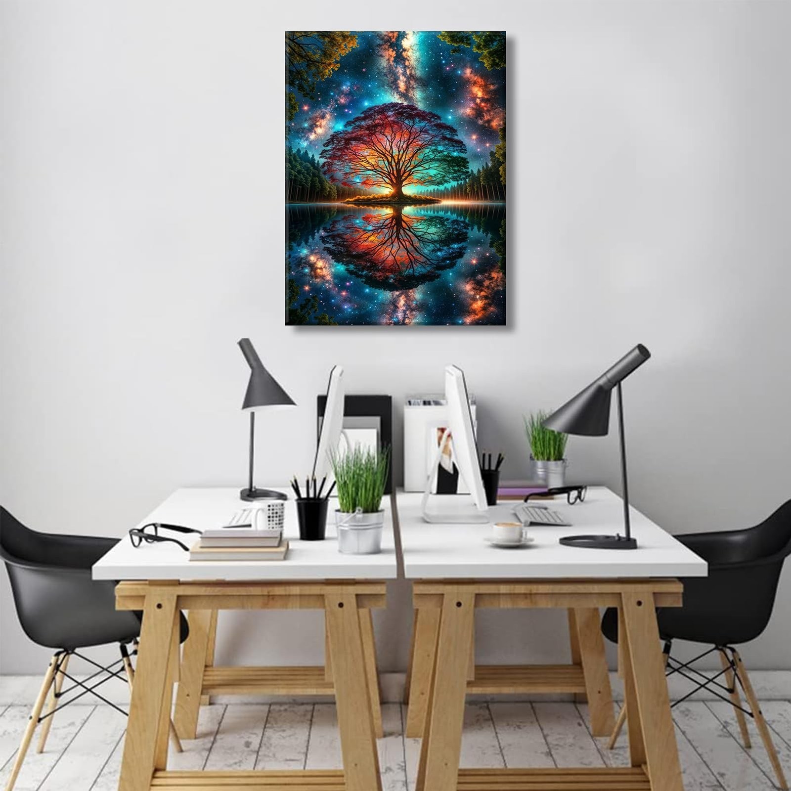 Tree of Life Canvas Wall Art Starry sky reflection Pictures Wall Decor Modern…
