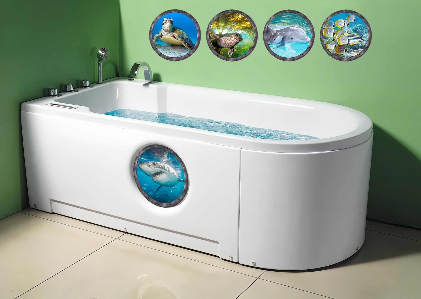 Wall Stickers & Murals, 9 Piece 11-Inch Marine Animal Decals with Porthole De…
